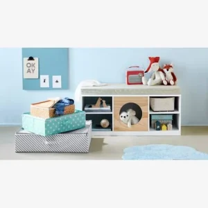 grossiste en ligne Meuble 2 En 1 Rangement + Banquette Hublot Blanc/bois – Vertbaudet 13